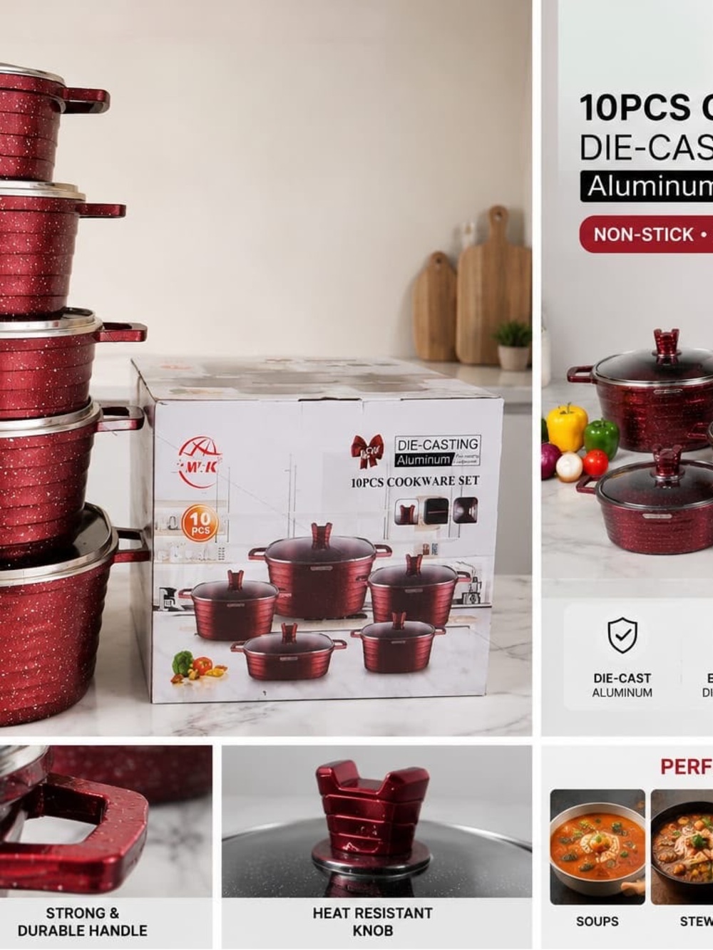 MK 10PCS Non-Stick Aluminum Cookware Set